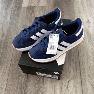 Adidas Men's Dark Blue and White Sneakers